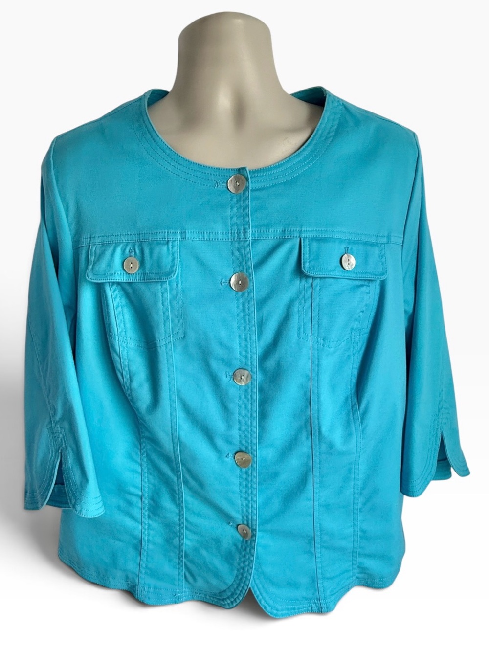Ruby Rd. 18W Turquoise Button-Front Jean Jacket